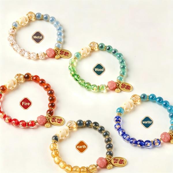 The Wood Element: Green Lotus & Gold Blessing Charm Bracelet